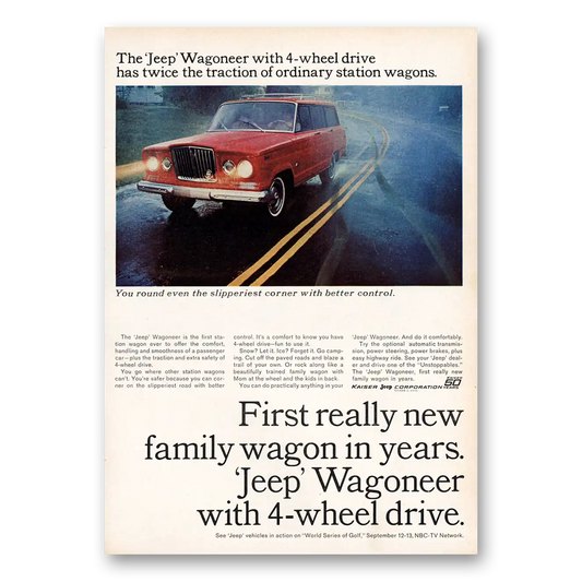 1964 Jeep Wagoneer Twice the Traction of Ordinary Vintage Magazine Print Ad