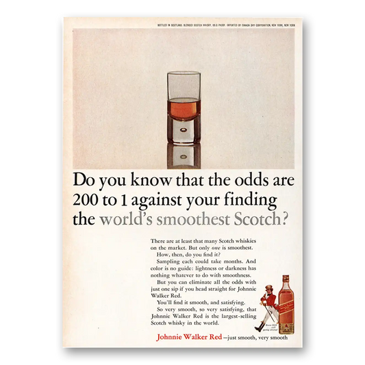 1964 Johnnie Walker Red Label Odds Are 200 to 1 Vintage Magazine Print Ad