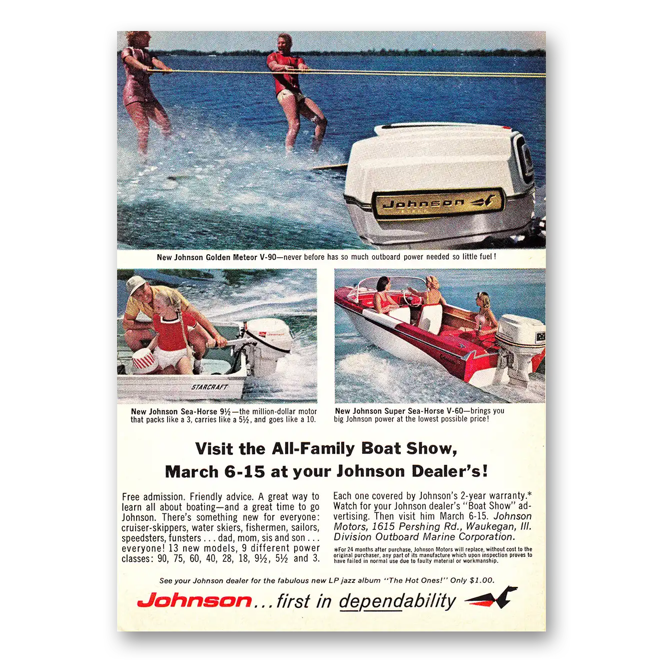 1964 Johnson Sea Horse Motors Visit the All Family Boat Show Vintage Magazine Print Ad