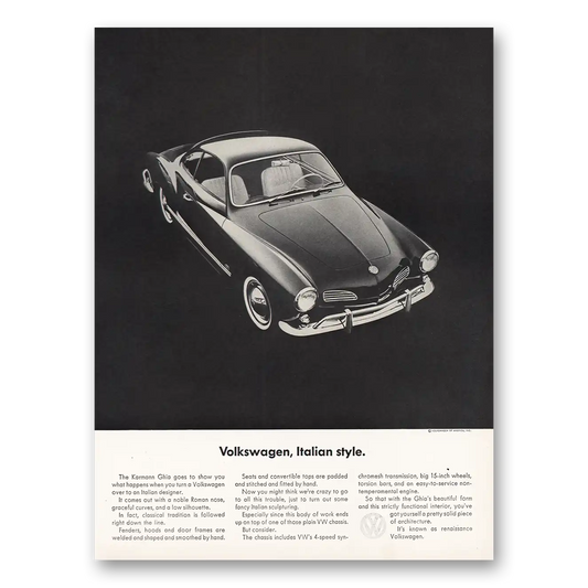 1964 Karmann Ghia Volkswagen Italian Style Vintage Magazine Print Ad