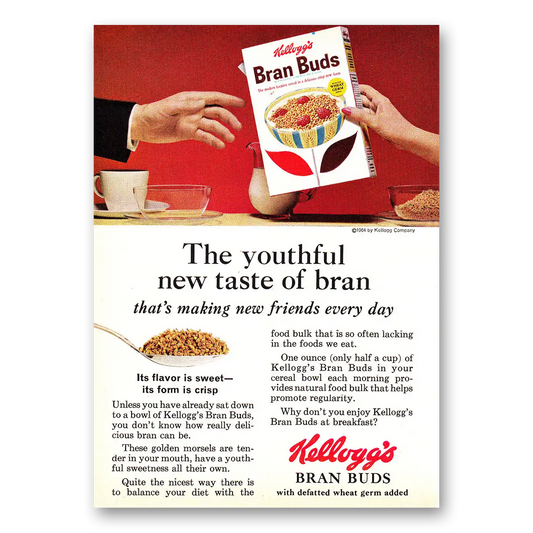 1964 Kelloggs Bran Buds Cereal Youthful New Taste of Bran Vintage Magazine Print Ad