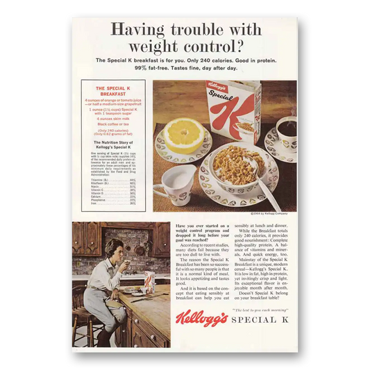 1964 Kelloggs Special K Weight Control Vintage Magazine Print Ad