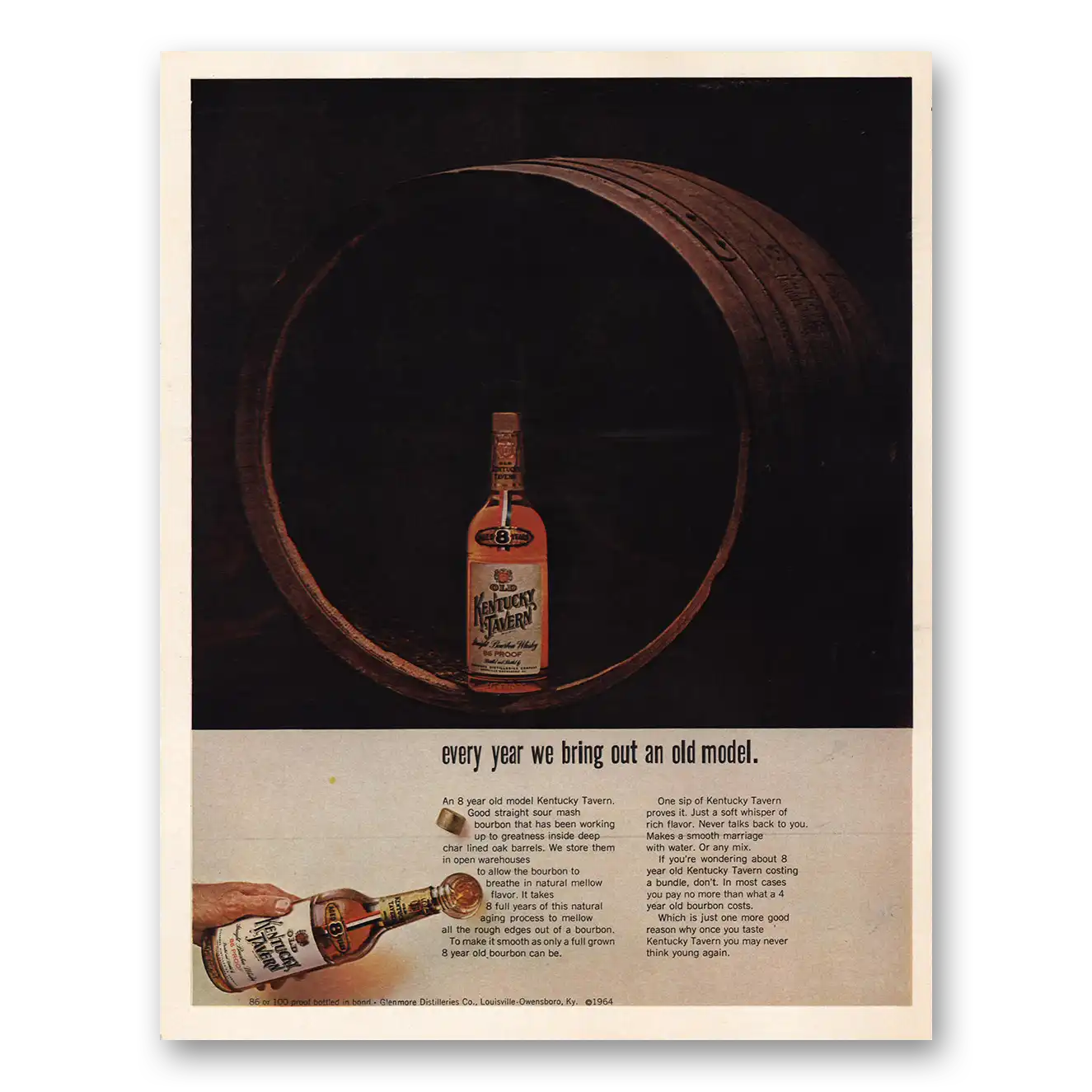 1964 Kentucky Tavern Whiskey Every Year We Bring Out an Old Model Vintage Magazine Print Ad