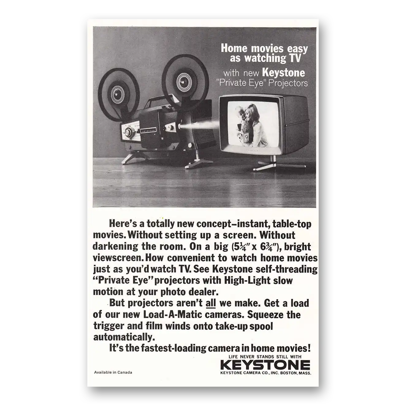 1964 Keystone Camera Private Eye Projectors Home Movies Vintage Magazine Print Ad