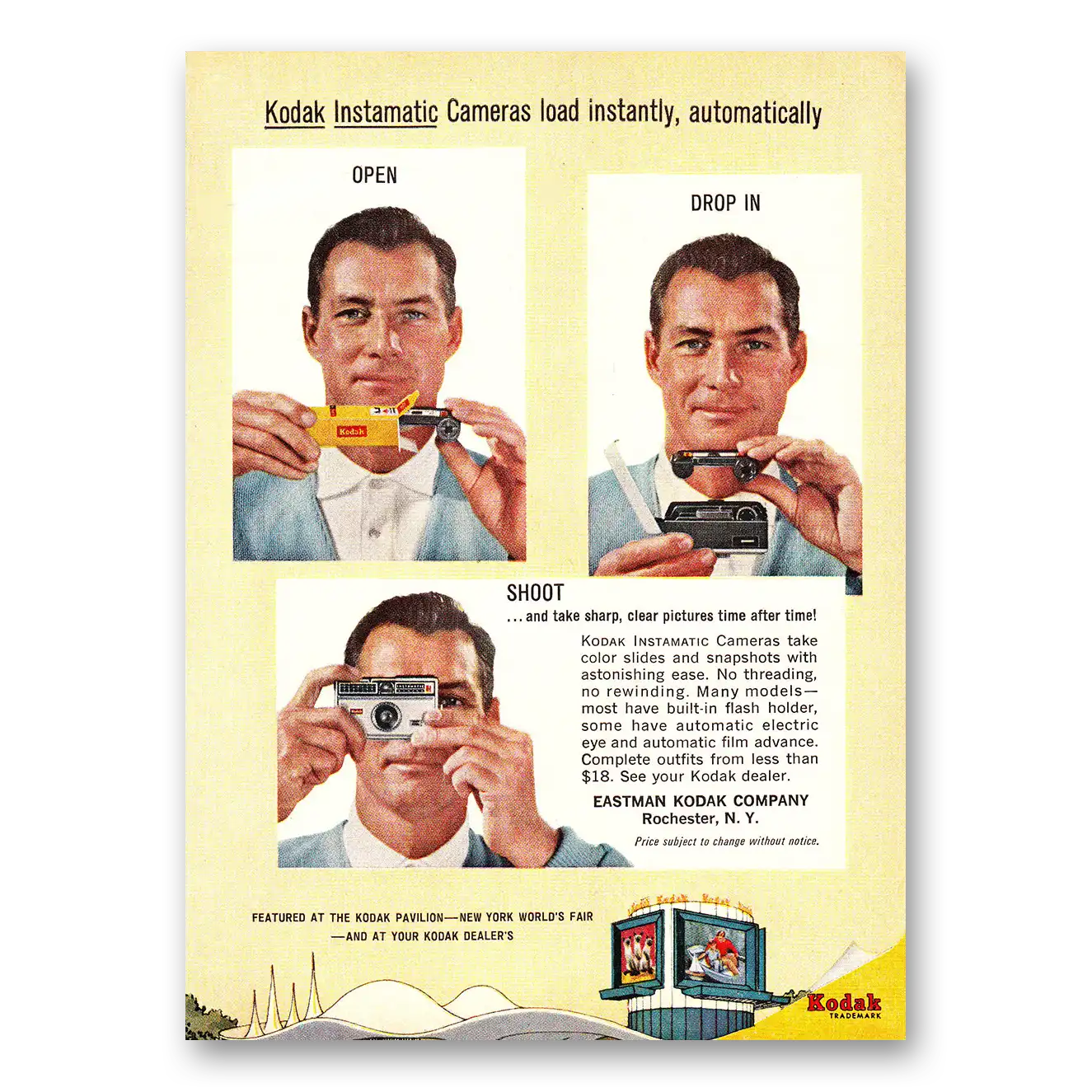 1964 Kodak Instamatic Camera Open Drop In Shoot Vintage Magazine Print Ad