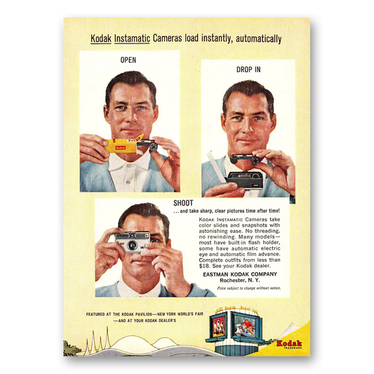 1964 Kodak Instamatic Camera Open Drop In Shoot Vintage Magazine Print Ad