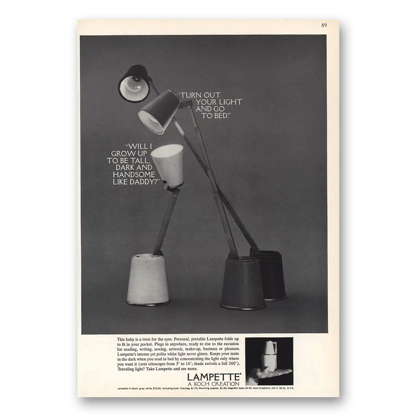 1964 Koch Creations Turn Out Your Light Go To Bed Vintage Magazine Print Ad