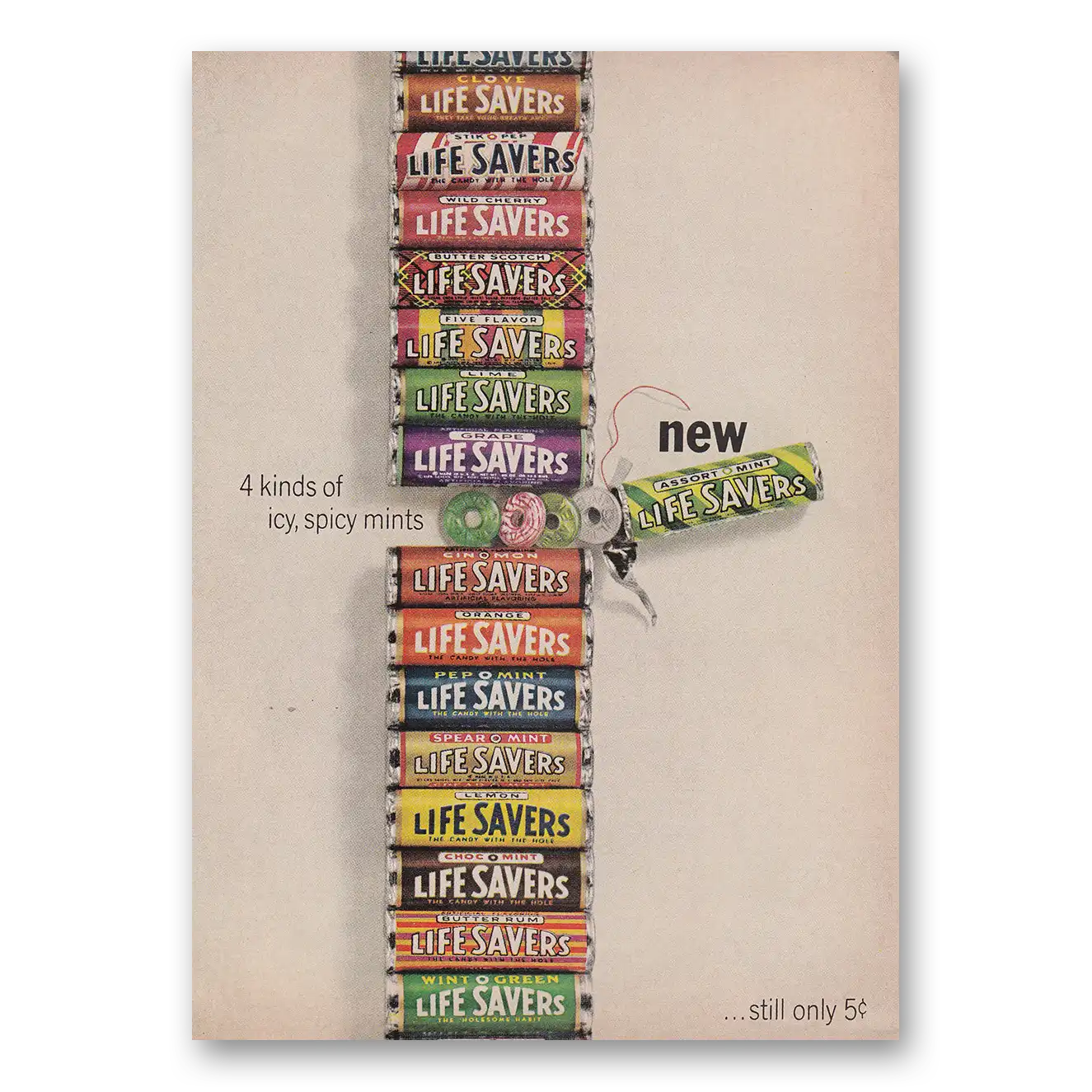 1964 Life Savers Kinds of Icy Spicy Mints Vintage Magazine Print Ad