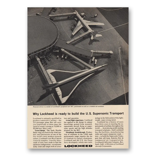 1964 Lockheed Ready to Build the US Supersonic Transport Vintage Magazine Print Ad