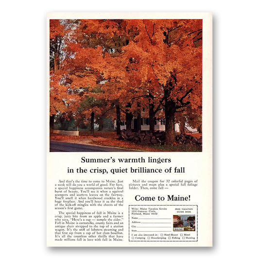 1964 Maine Summers Warmth Lingers Vintage Magazine Print Ad