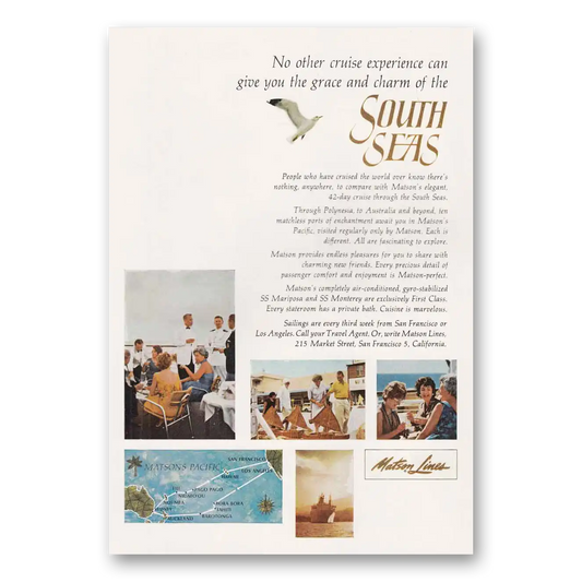 1964 Matson Line South Seas Grace and Charm Vintage Magazine Print Ad