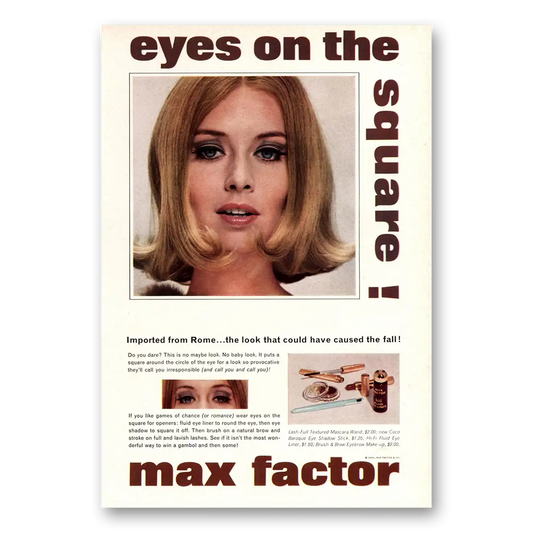 1964 Max Factor Cosmetics Eyes On the Square Vintage Magazine Print Ad