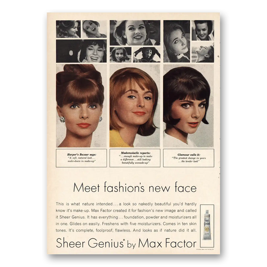 1964 Max Factor Meet Fashions Newest Face Vintage Magazine Print Ad