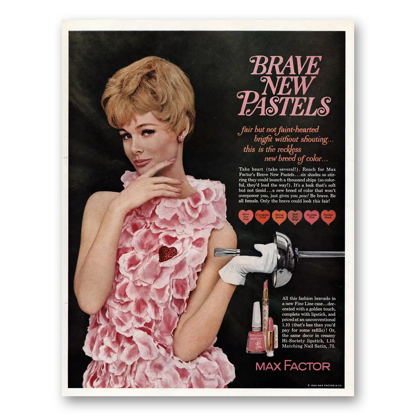 1964 Max Factor Cosmetics Brave New Pastels Vintage Magazine Print Ad