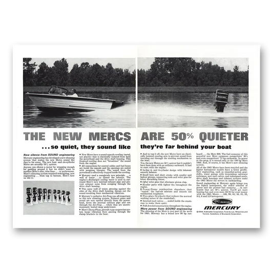 1964 Merc Outboards Shhh Quieter Outboard Vintage Magazine Print Ad