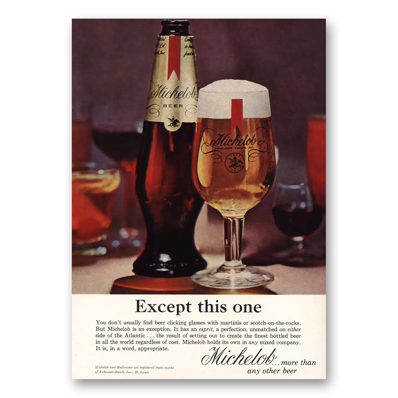 1964 Michelob Beer Except This One Vintage Magazine Print Ad