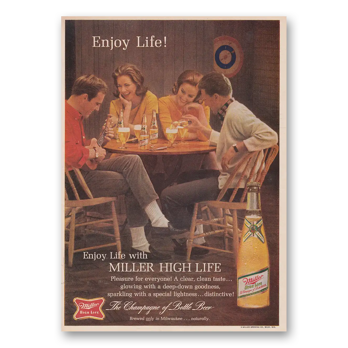 1964 Miller Beer Pleasure for Everyone Vintage Magazine Print Ad