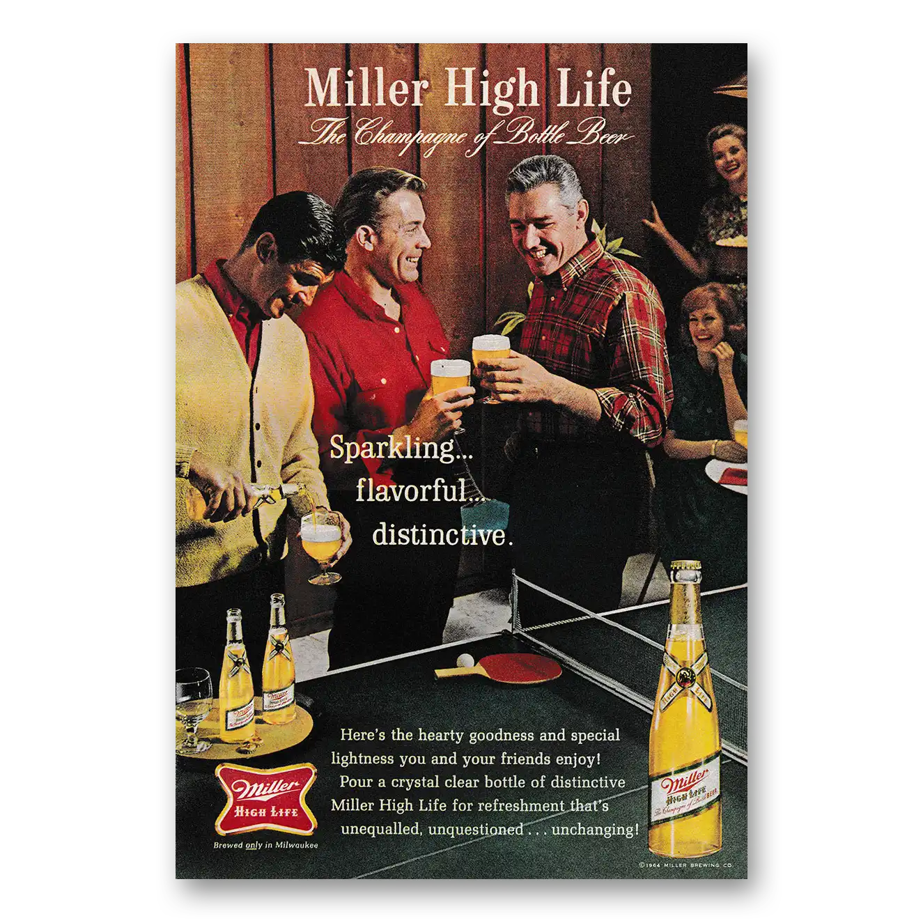 1964 Miller Beer Ping Pong Vintage Magazine Print Ad