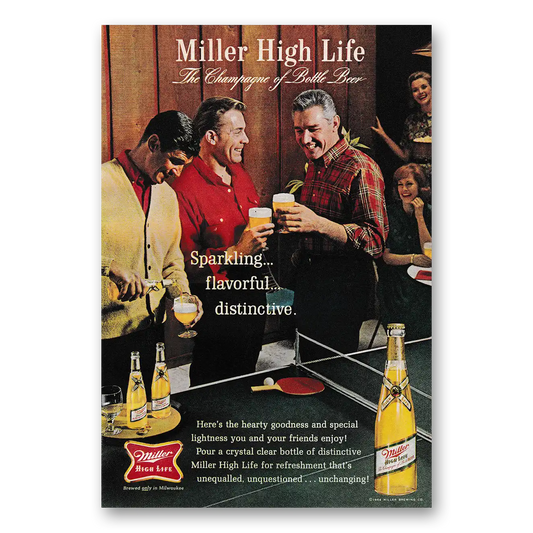 1964 Miller Beer Ping Pong Vintage Magazine Print Ad