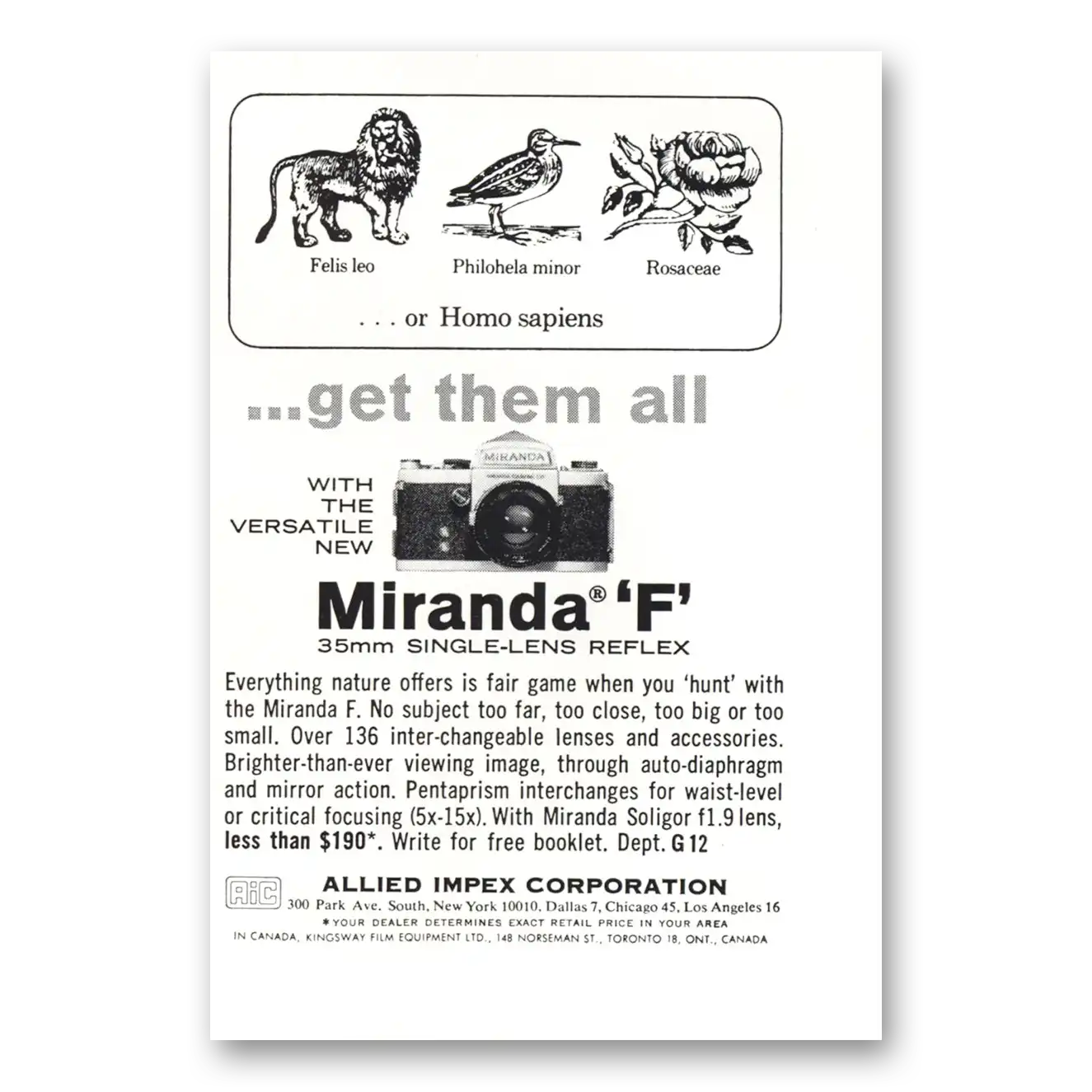 1964 Miranda Camera Homo Sapiens Vintage Magazine Print Ad