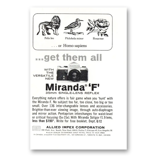 1964 Miranda Camera Homo Sapiens Vintage Magazine Print Ad