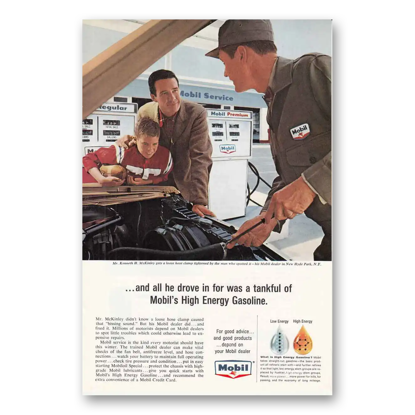 1964 Mobil All He Drove In For Was a Tankful New Hyde Park Vintage Magazine Print Ad