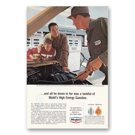 1964 Mobil All He Drove In For Was a Tankful New Hyde Park Vintage Magazine Print Ad