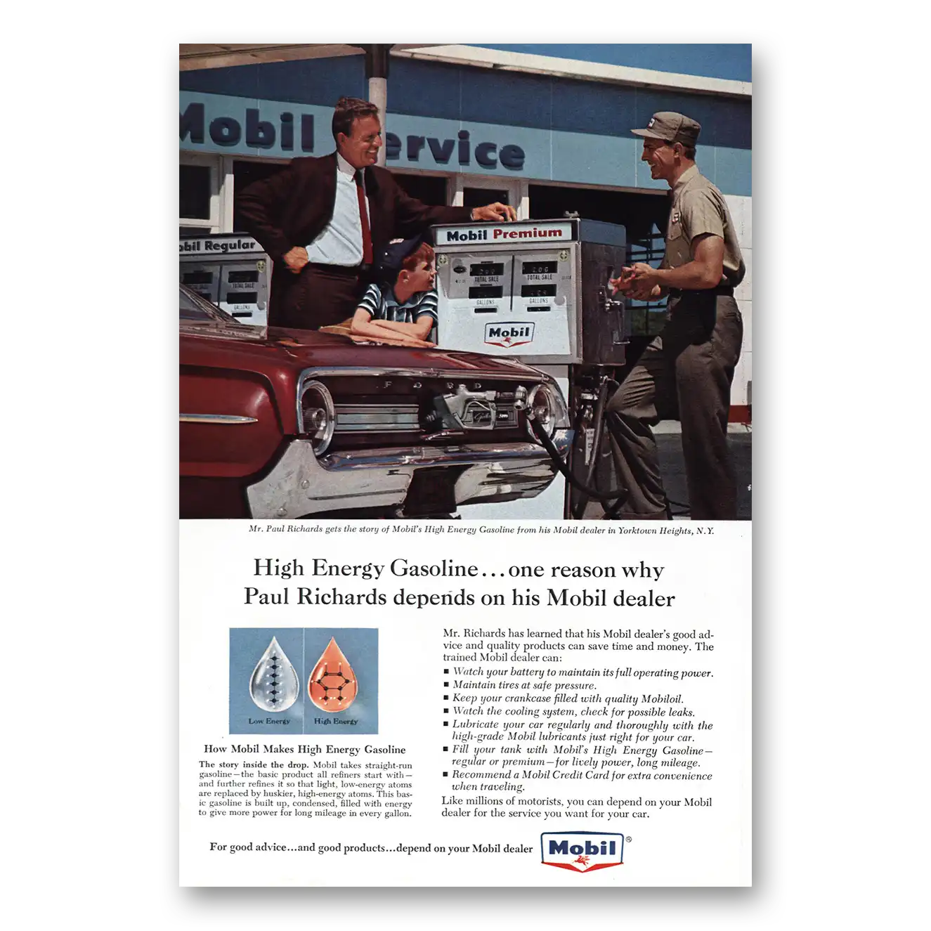 1964 Mobil Paul Richards High Energy Gasoline Vintage Magazine Print Ad