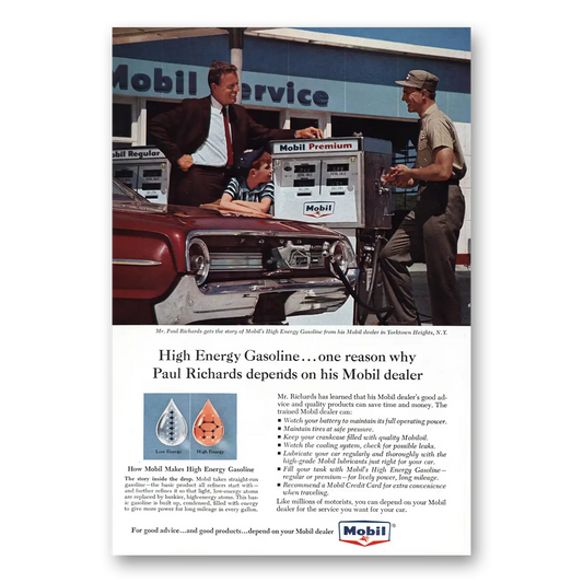 1964 Mobil Paul Richards High Energy Gasoline Vintage Magazine Print Ad