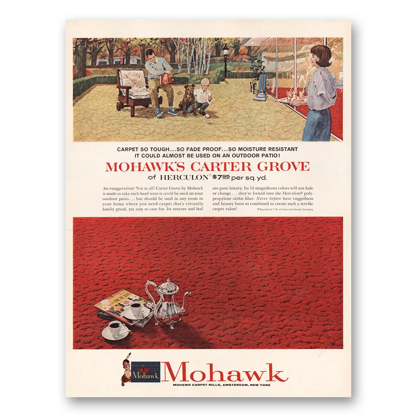 1964 Mohawk Carpet Mills Carter Grove Vintage Magazine Print Ad