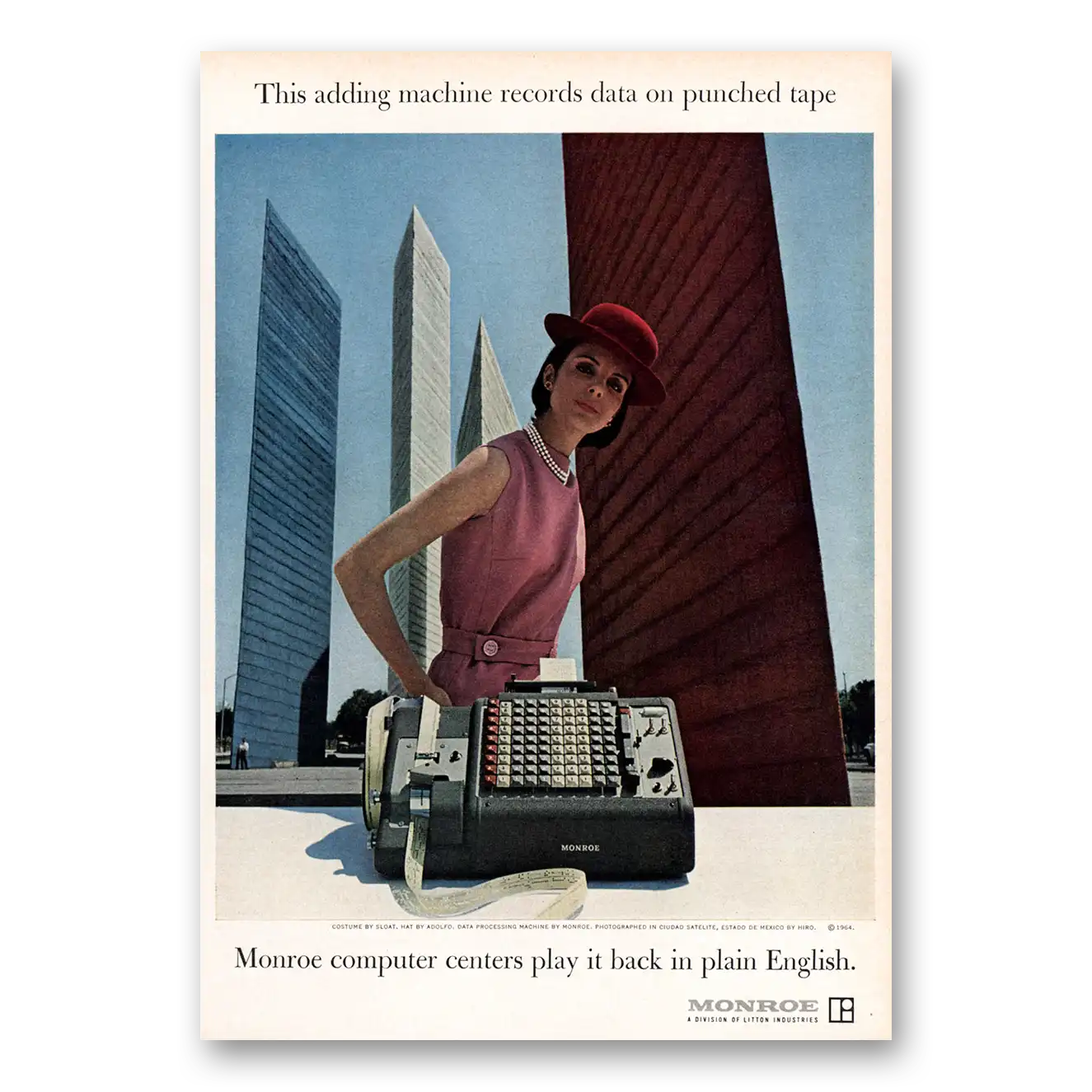 1964 Monroe Calculating Machines Adding Machine Play It Back In Plain English Vintage Magazine Print Ad