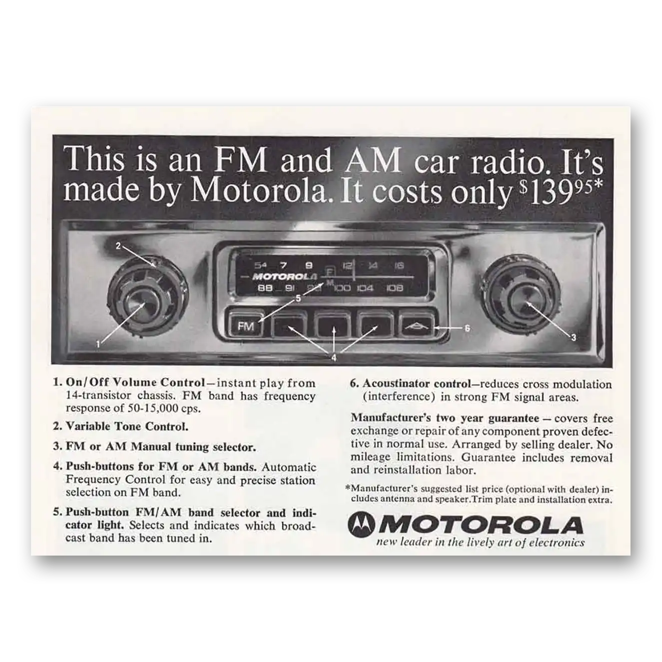 1964 Motorola Radio FM and AM Car Radio This is an FM and AM Car Radio Vintage Magazine Print Ad