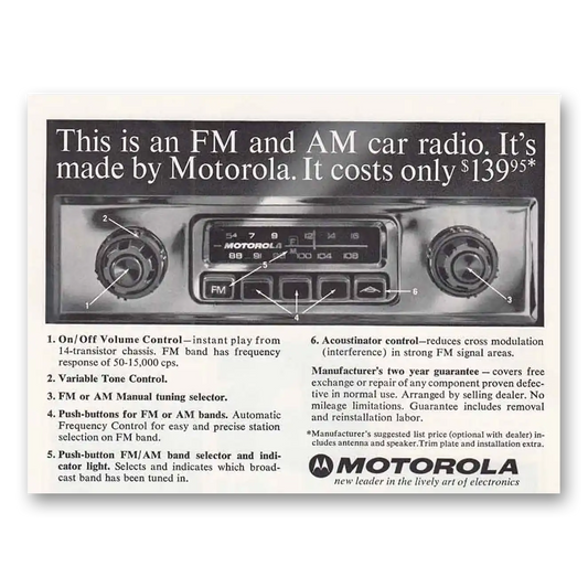 1964 Motorola Radio FM and AM Car Radio This is an FM and AM Car Radio Vintage Magazine Print Ad