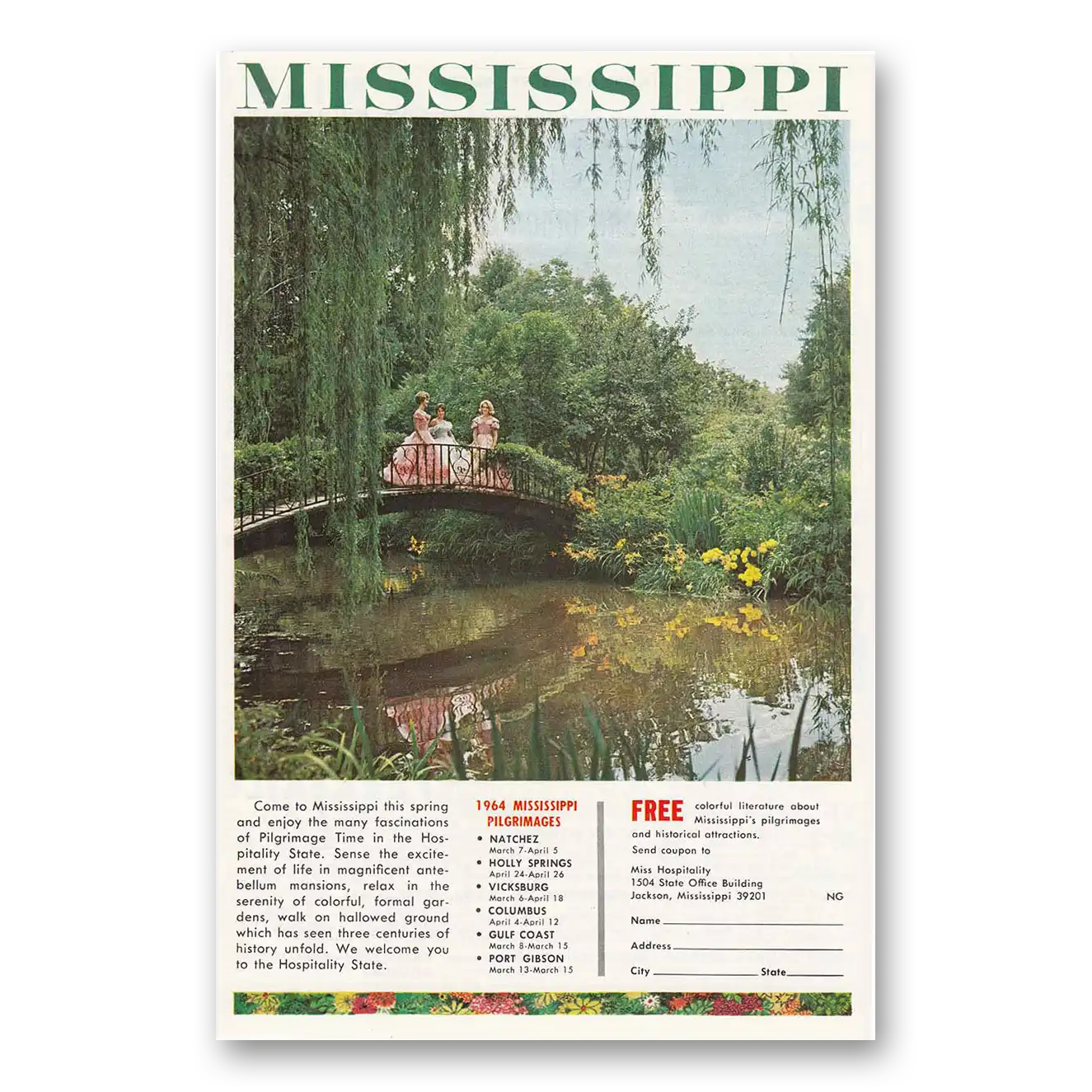 1964 Mississippi Southern Belles Pilgrimages Vintage Magazine Print Ad