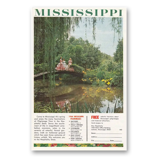 1964 Mississippi Southern Belles Pilgrimages Vintage Magazine Print Ad