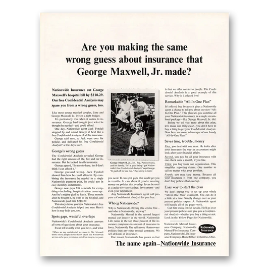 1964 Nationwide Insurance George Maxwell Vintage Magazine Print Ad