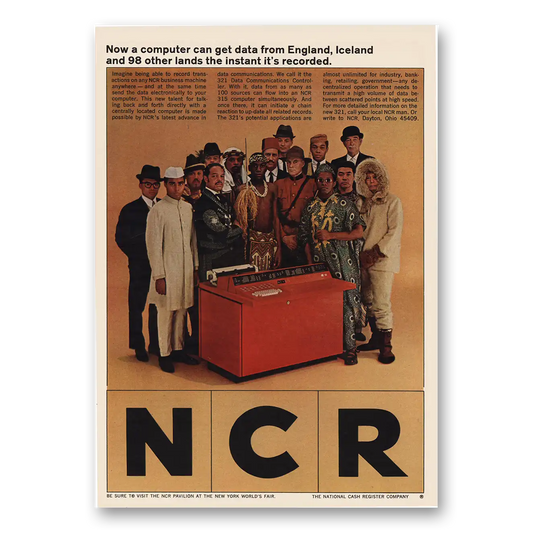 1964 National Cash Register Computer Can Get Data From England Iceland Vintage Magazine Print Ad
