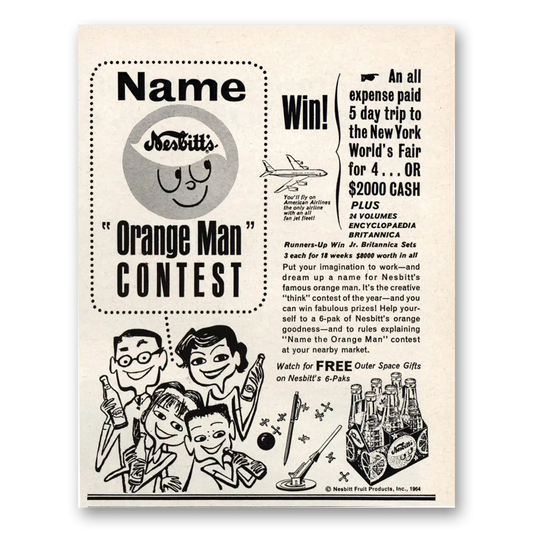 1964 Nesbitts Orange Drink Name Orange Man Contest Vintage Magazine Print Ad