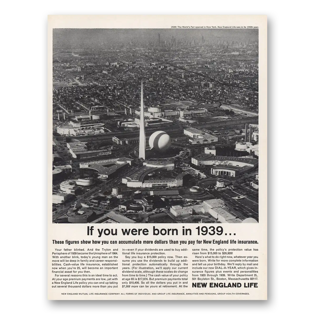 1964 New England Mutual Life Insurance You Were Born In 1939 Vintage Magazine Print Ad