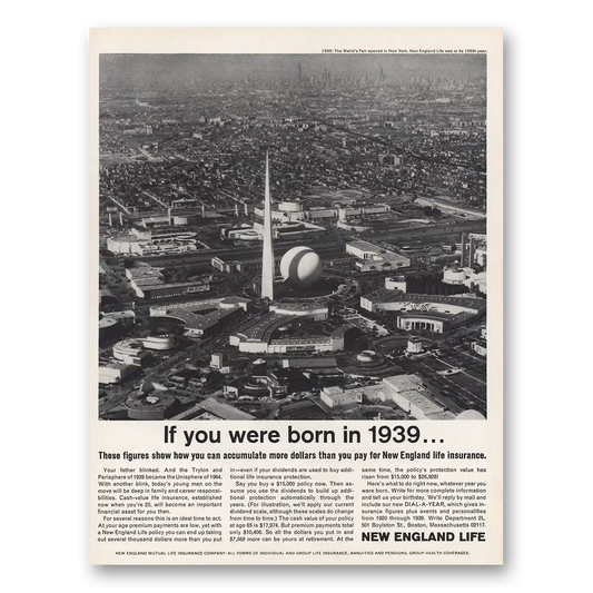 1964 New England Mutual Life Insurance You Were Born In 1939 Vintage Magazine Print Ad