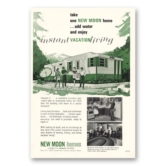 1964 New Moon Homes Take One New Moon Home Add Water Vintage Magazine Print Ad