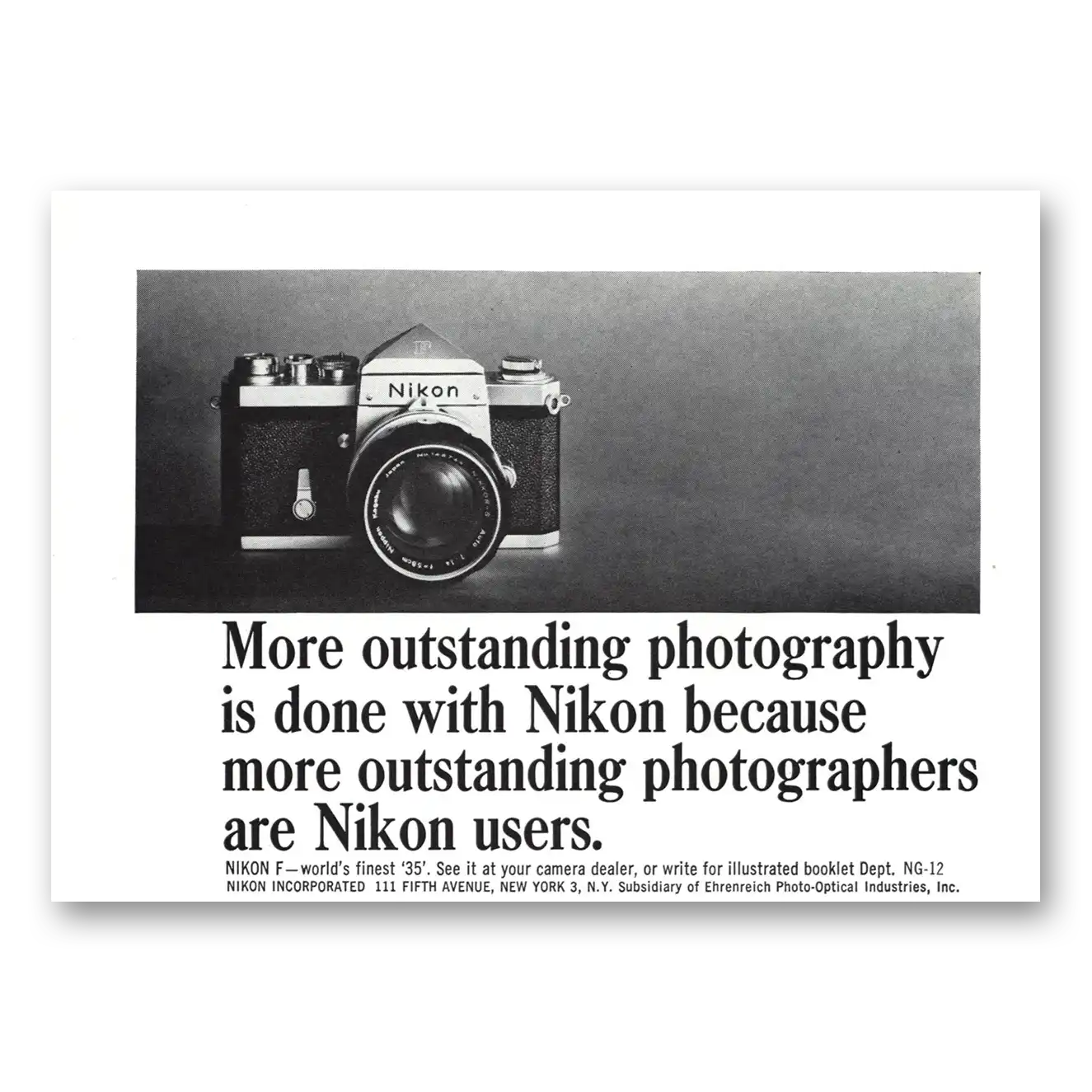 1964 Nikon Camera More Outstanding Photography is Done Vintage Magazine Print Ad