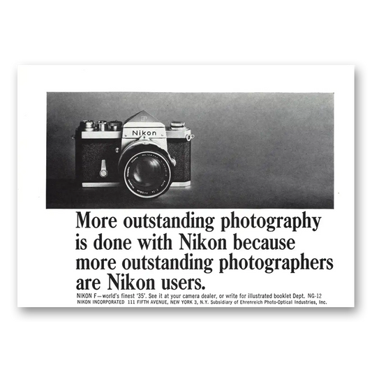 1964 Nikon Camera More Outstanding Photography is Done Vintage Magazine Print Ad