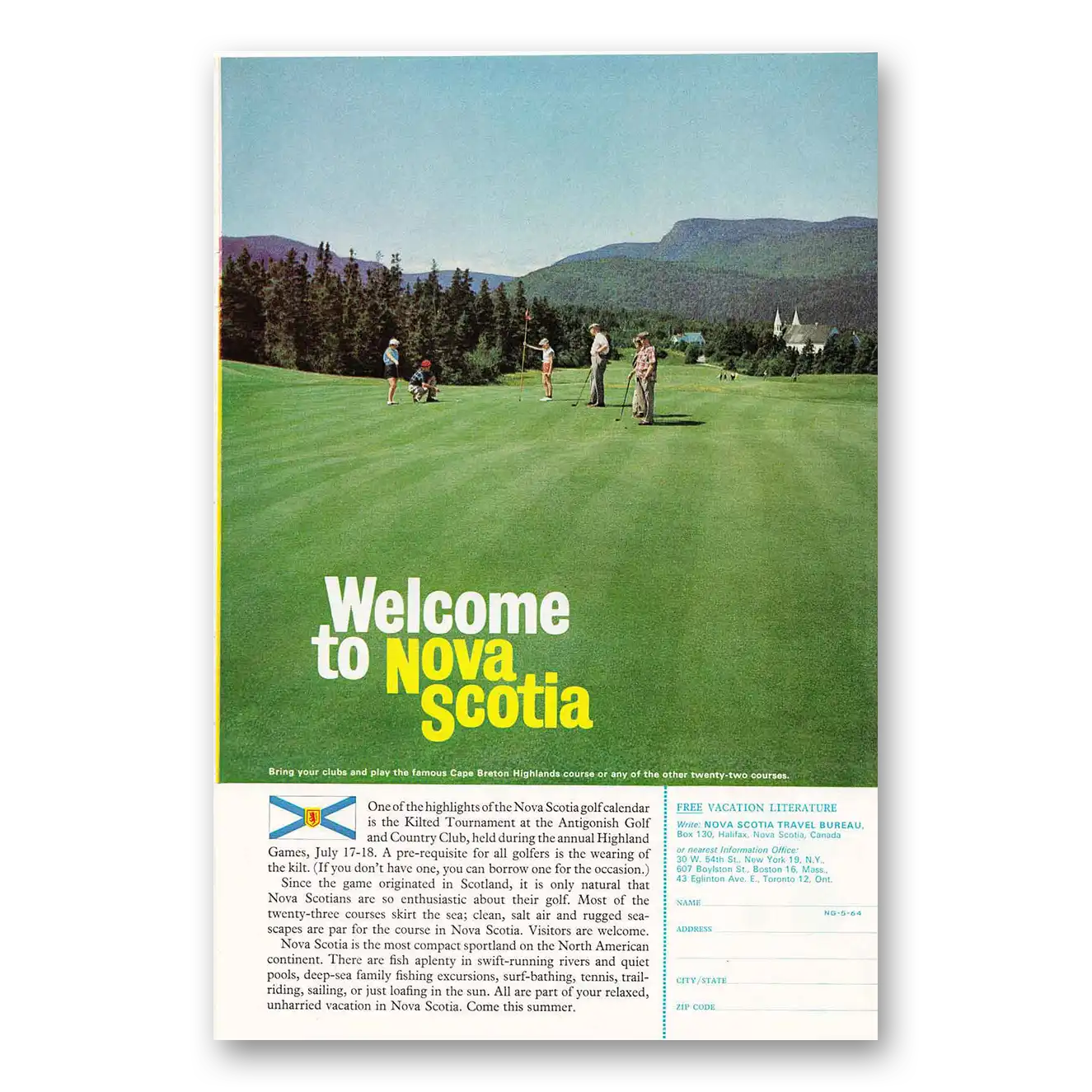 1964 Nova Scotia Canada Cape Breton Highlands Golf Course Vintage Magazine Print Ad