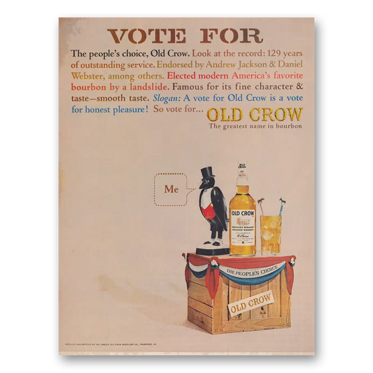 1964 Old Crow Whiskey Vote for the Peoples Choice Vintage Magazine Print Ad