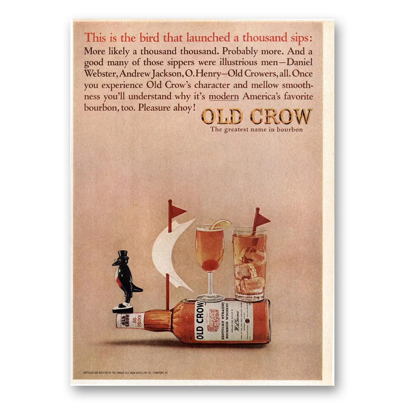 1964 Old Crow Whiskey Bird That Launched Thousand Sips Vintage Magazine Print Ad