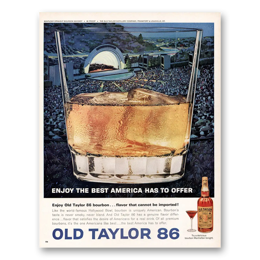 1964 Old Taylor Bourbon Whiskey Hollywood Bowl Vintage Magazine Print Ad