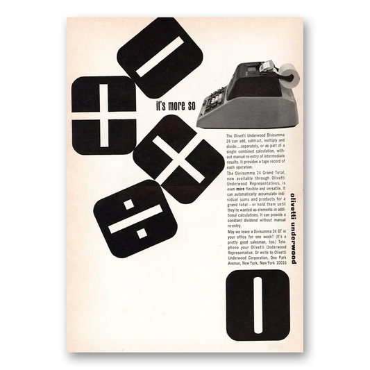 1964 Olivetti Adding Machine Underwood Divisumma Adding Machine Vintage Magazine Print Ad