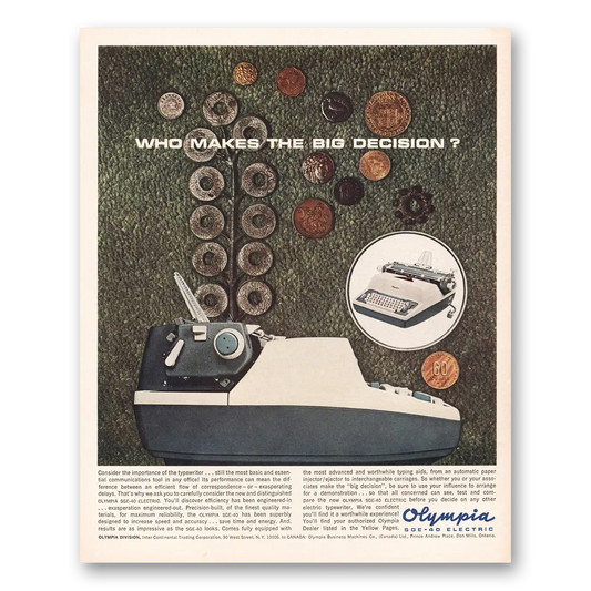 1964 Olympia Typewriter Who Makes the Big Decision Vintage Magazine Print Ad