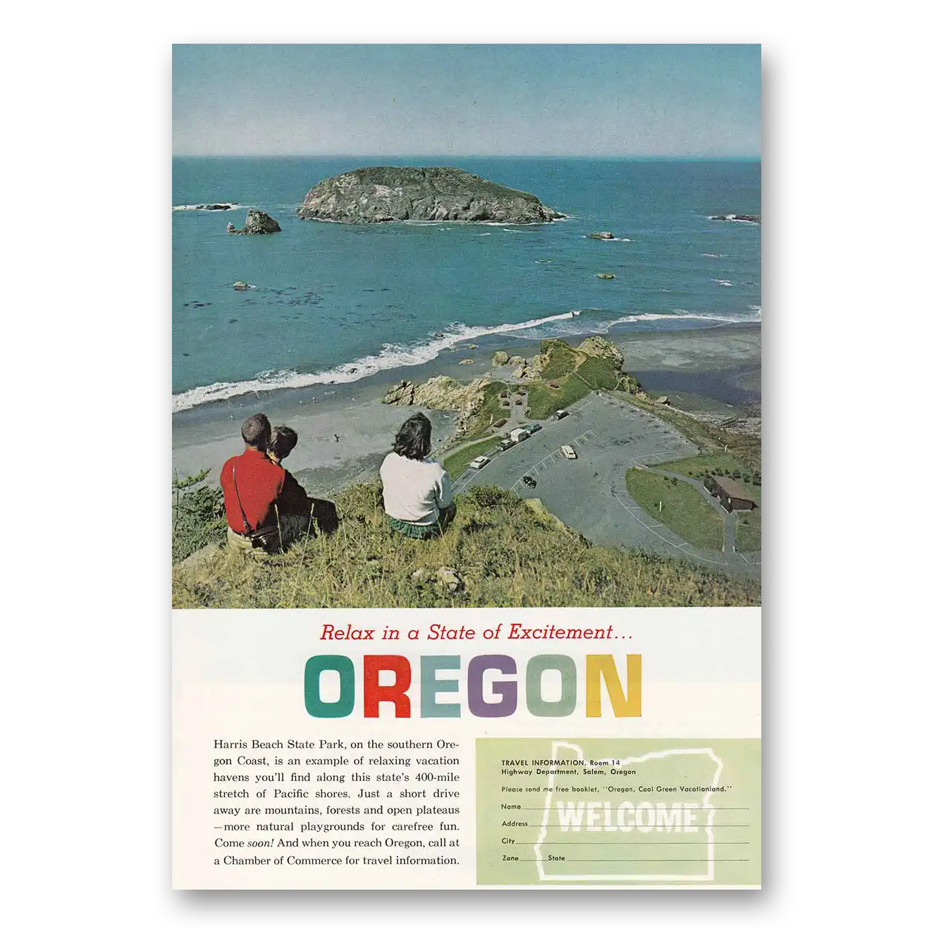 1964 Oregon Harris Beach State Park Vintage Magazine Print Ad